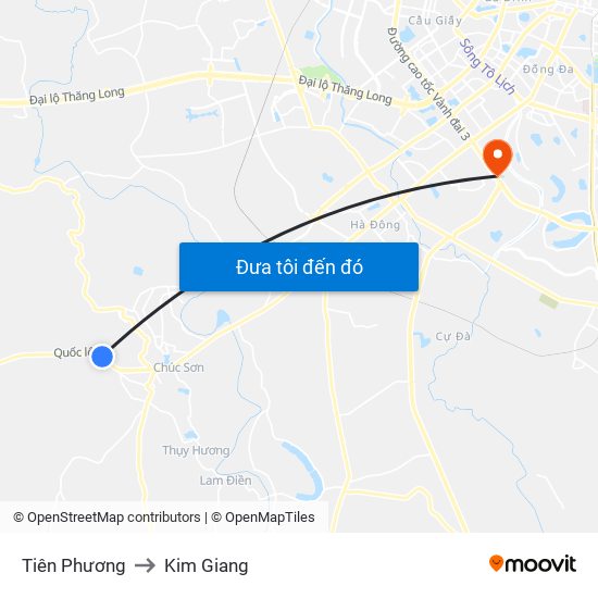 Tiên Phương to Kim Giang map