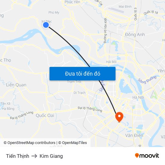 Tiến Thịnh to Kim Giang map