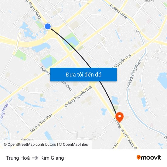 Trung Hoà to Kim Giang map