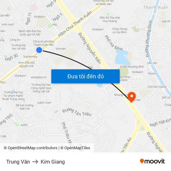 Trung Văn to Kim Giang map