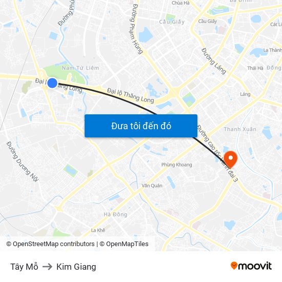 Tây Mỗ to Kim Giang map