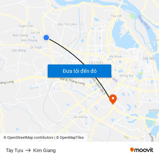 Tây Tựu to Kim Giang map