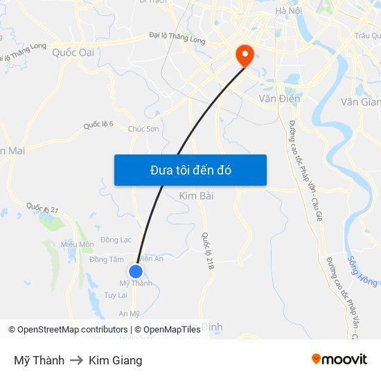 Mỹ Thành to Kim Giang map