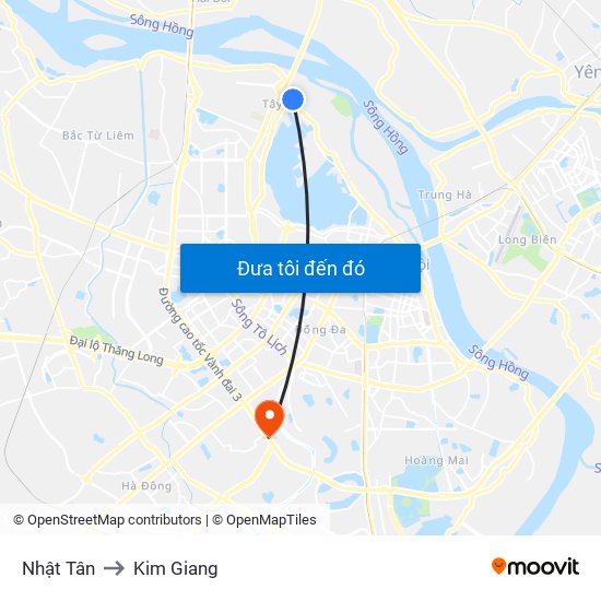 Nhật Tân to Kim Giang map