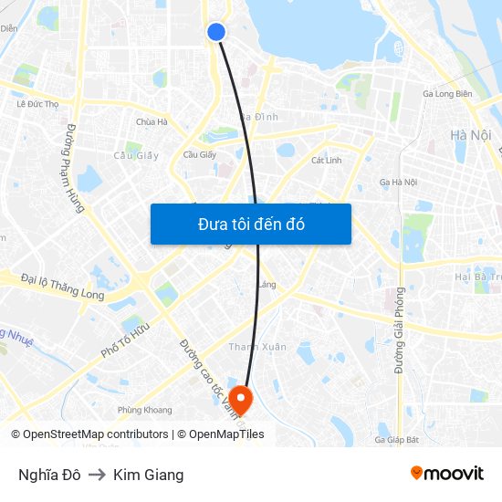 Nghĩa Đô to Kim Giang map