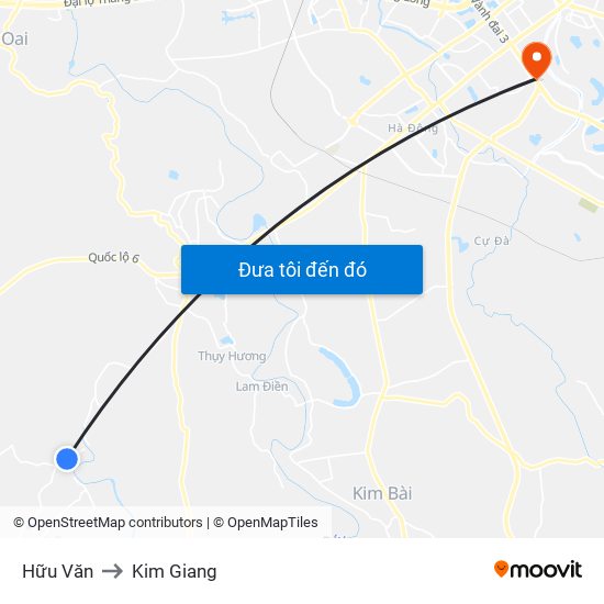 Hữu Văn to Kim Giang map