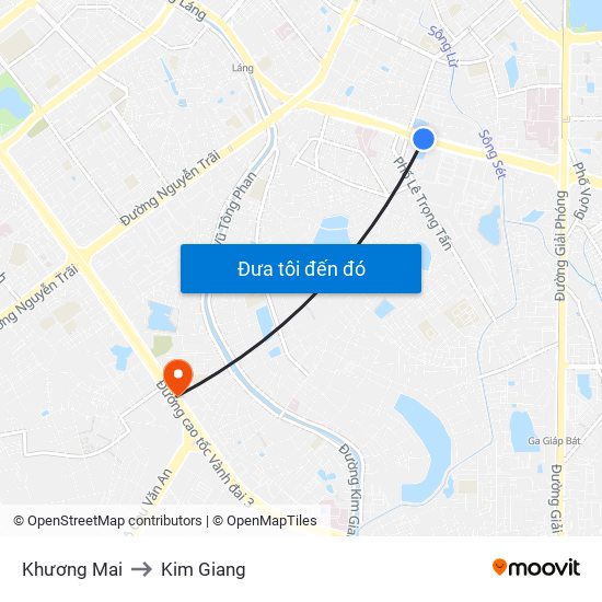Khương Mai to Kim Giang map