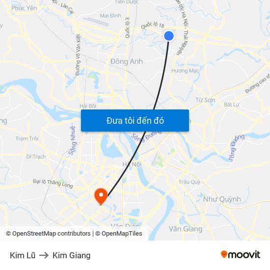Kim Lũ to Kim Giang map