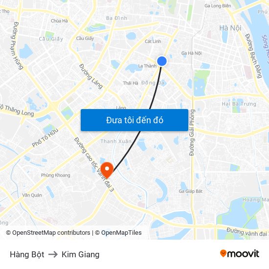 Hàng Bột to Kim Giang map