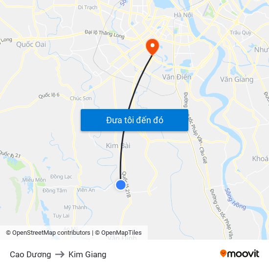 Cao Dương to Kim Giang map