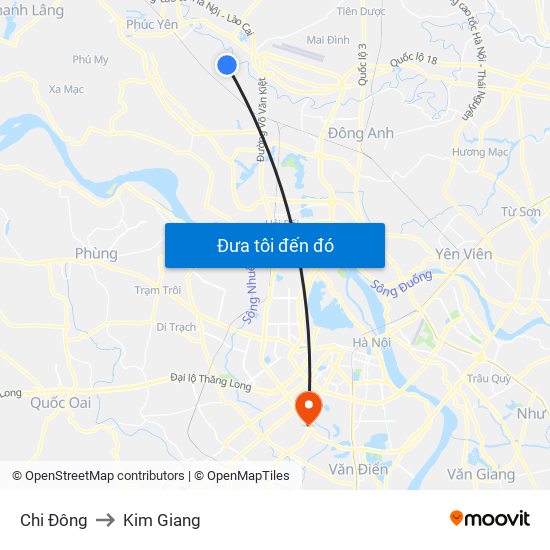 Chi Đông to Kim Giang map
