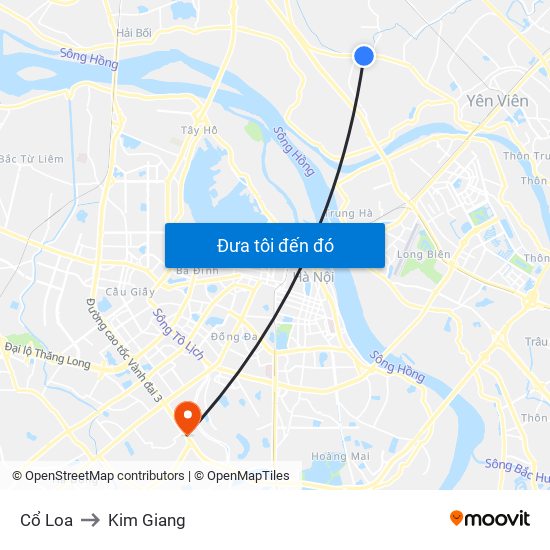 Cổ Loa to Kim Giang map