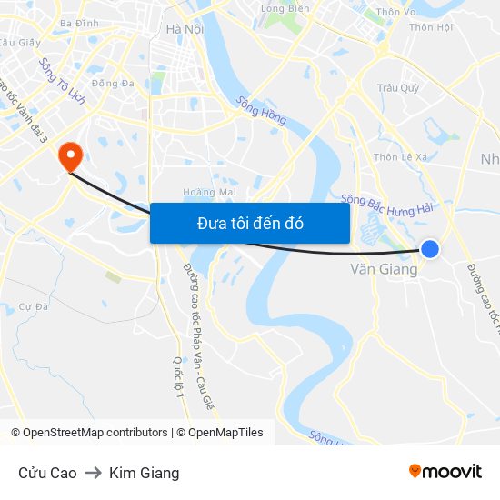 Cửu Cao to Kim Giang map