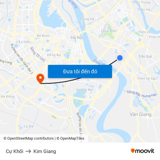 Cự Khối to Kim Giang map