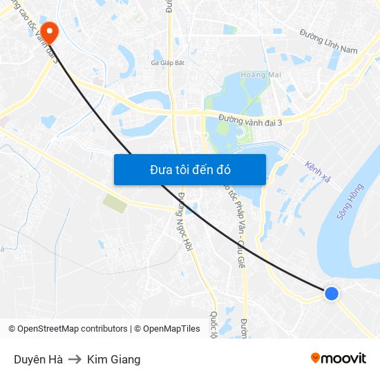 Duyên Hà to Kim Giang map