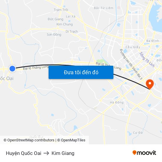 Huyện Quốc Oai to Kim Giang map