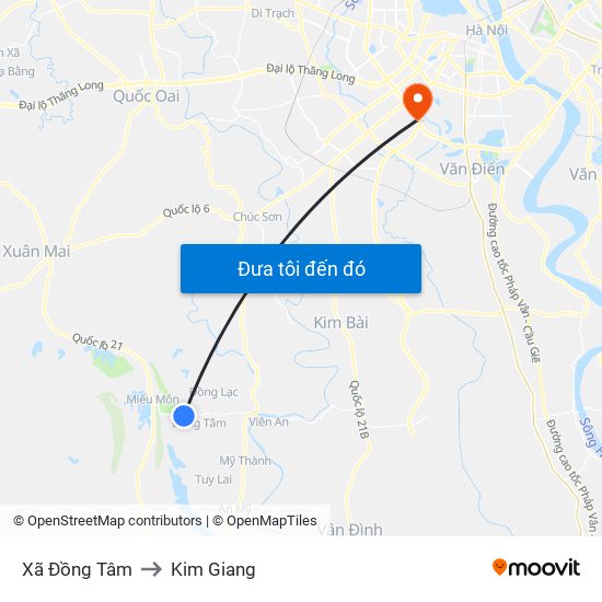 Xã Đồng Tâm to Kim Giang map