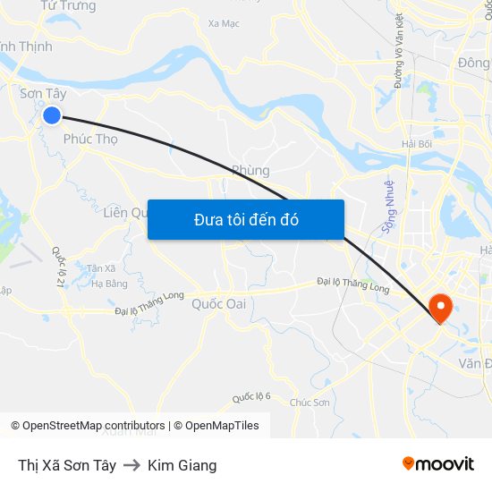 Thị Xã Sơn Tây to Kim Giang map