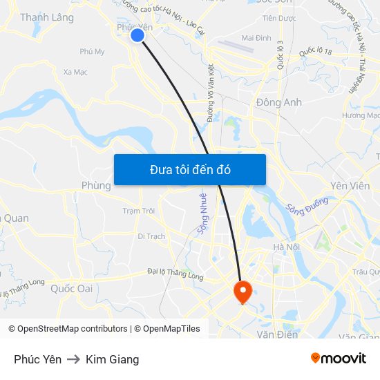 Phúc Yên to Kim Giang map