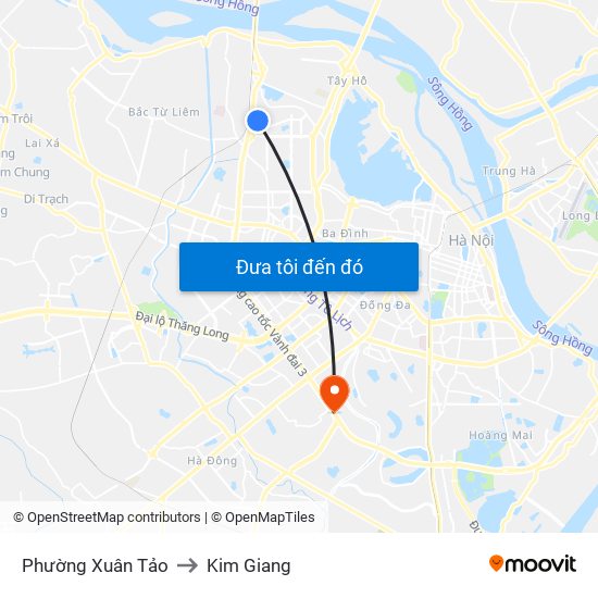 Phường Xuân Tảo to Kim Giang map