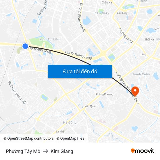 Phường Tây Mỗ to Kim Giang map