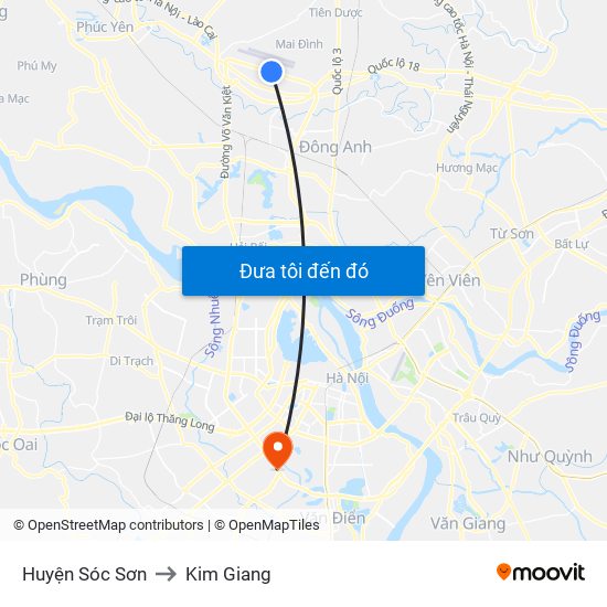 Huyện Sóc Sơn to Kim Giang map