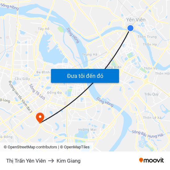 Thị Trấn Yên Viên to Kim Giang map