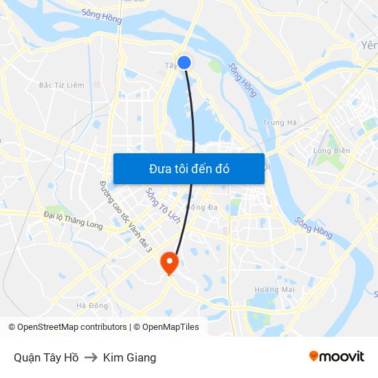 Quận Tây Hồ to Kim Giang map