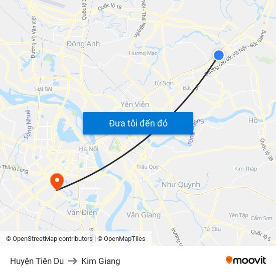 Huyện Tiên Du to Kim Giang map