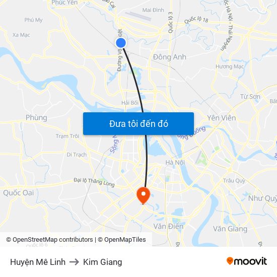 Huyện Mê Linh to Kim Giang map