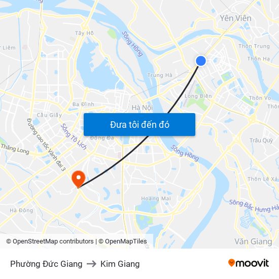 Phường Đức Giang to Kim Giang map