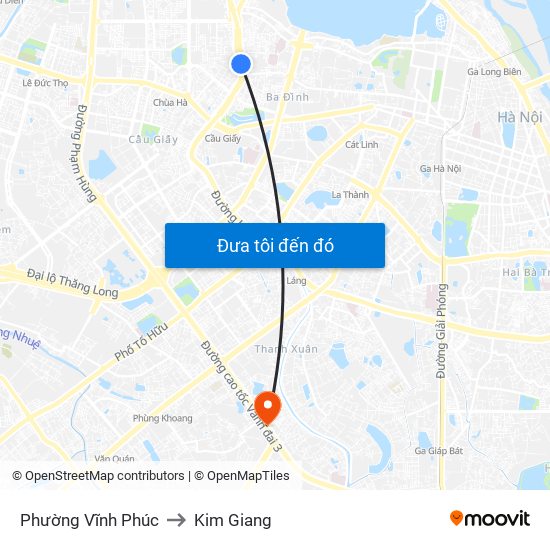 Phường Vĩnh Phúc to Kim Giang map