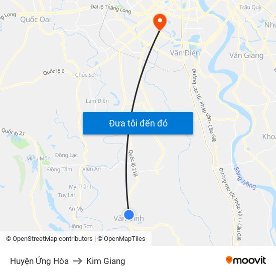 Huyện Ứng Hòa to Kim Giang map