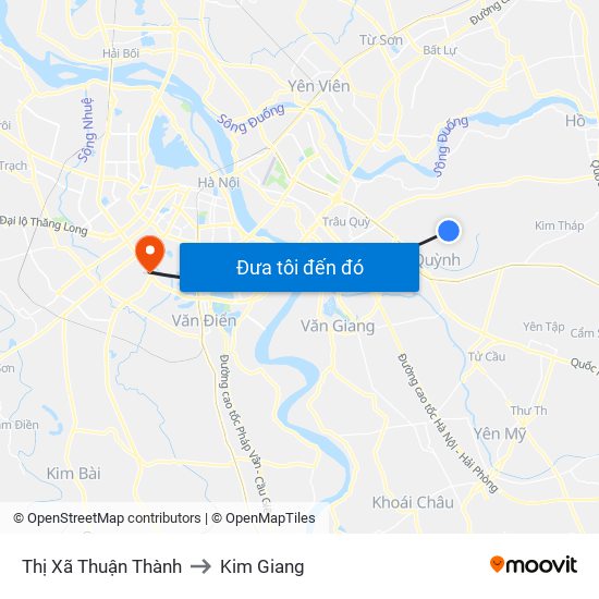 Thị Xã Thuận Thành to Kim Giang map