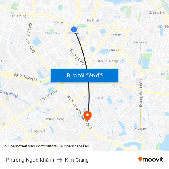 Phường Ngọc Khánh to Kim Giang map