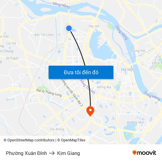 Phường Xuân Đỉnh to Kim Giang map