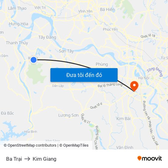 Ba Trại to Kim Giang map