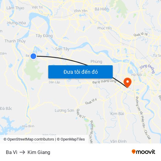 Ba Vì to Kim Giang map