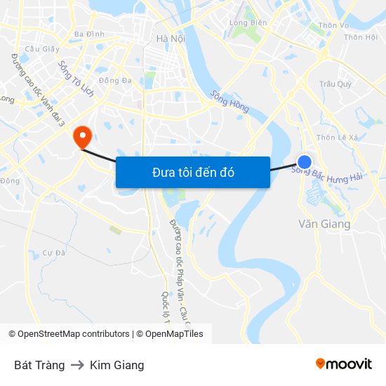 Bát Tràng to Kim Giang map