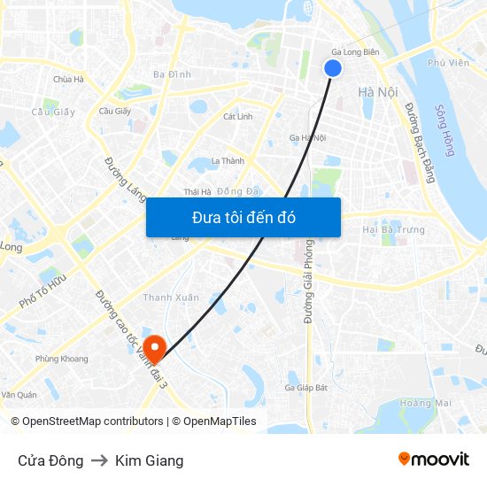 Cửa Đông to Kim Giang map