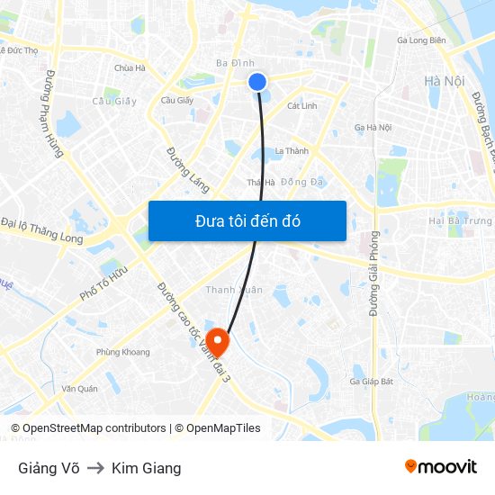 Giảng Võ to Kim Giang map