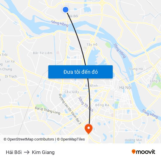 Hải Bối to Kim Giang map