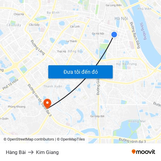 Hàng Bài to Kim Giang map