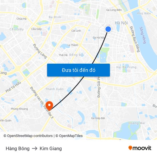 Hàng Bông to Kim Giang map