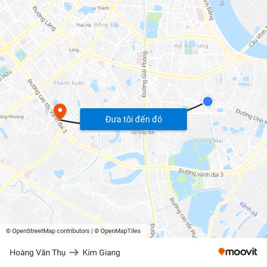 Hoàng Văn Thụ to Kim Giang map