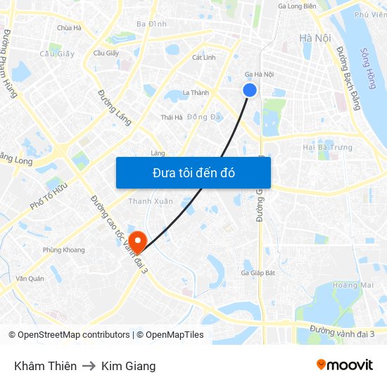 Khâm Thiên to Kim Giang map