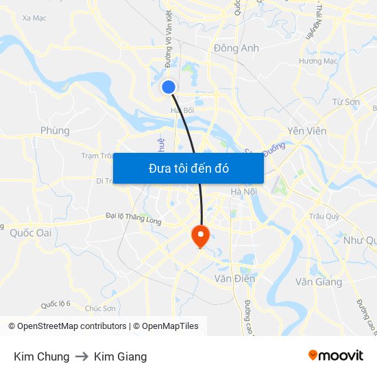 Kim Chung to Kim Giang map