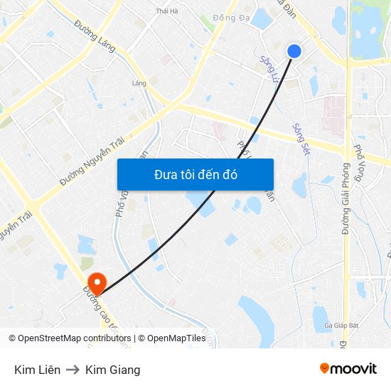 Kim Liên to Kim Giang map