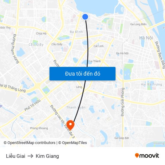 Liễu Giai to Kim Giang map