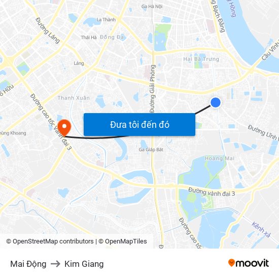 Mai Động to Kim Giang map